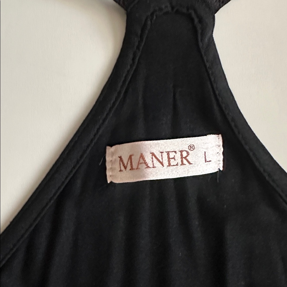 MANER Sequin Halter Tank Top Black Silver Size Large - Picture 2 of 5